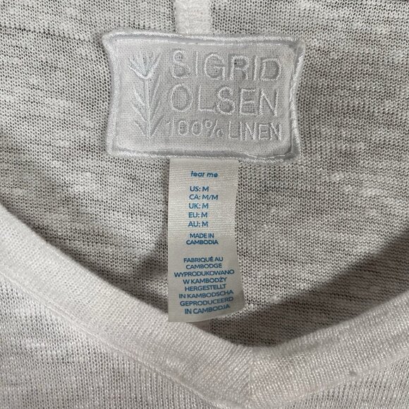 Sigrid Olsen 100% Linen T Shirt White V Neck Short Sleeve Basic Tee - Picture 3 of 9